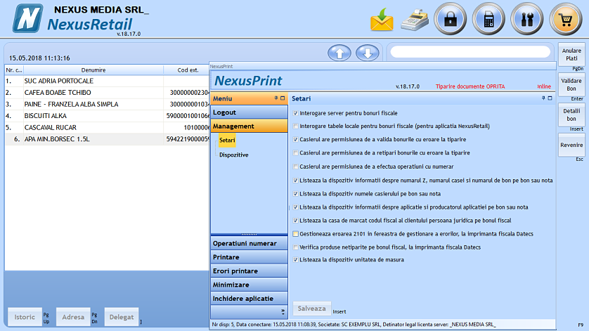 Verificare dacă aplicația NexusPrint este în mod Printare la validarea bonului din aplicația Nexus Retail