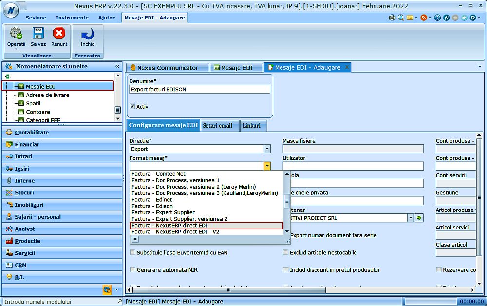 Integrare în NexusERP a mesajelor EDI de comandă client, factură client și aviz client pentru providerul EDISON