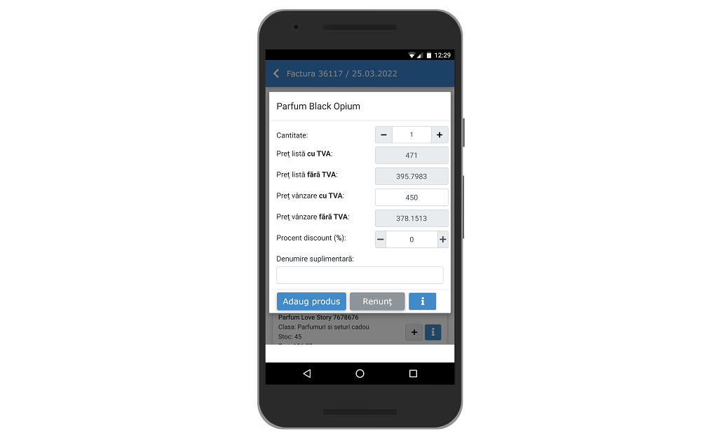 Posibilitate modificare preț vânzare cu TVA în aplicația Nexus Online Facturare