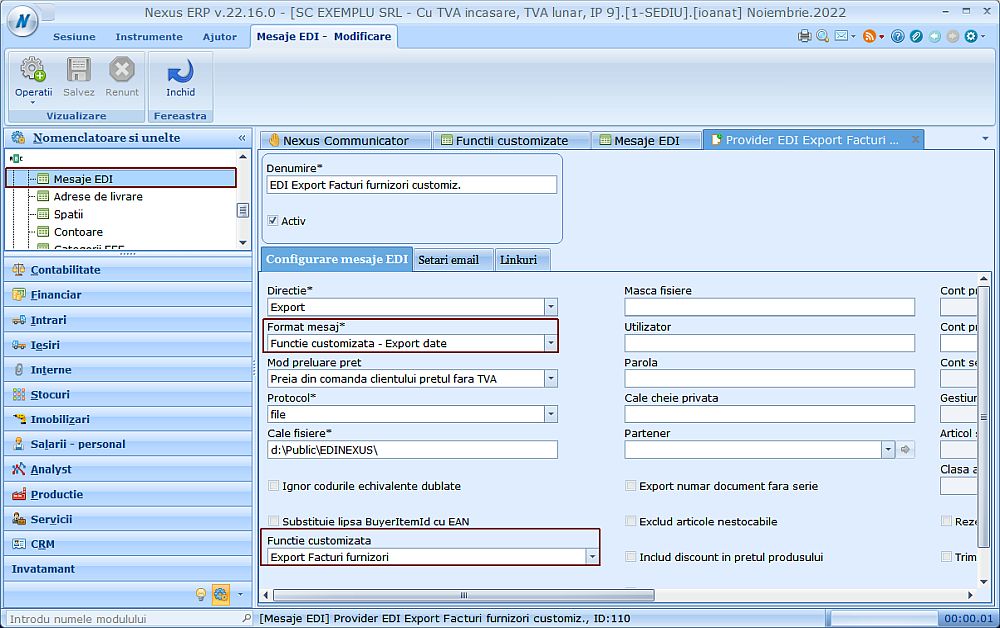 Creare format nou de export EDI: Funcție customizată - Export date