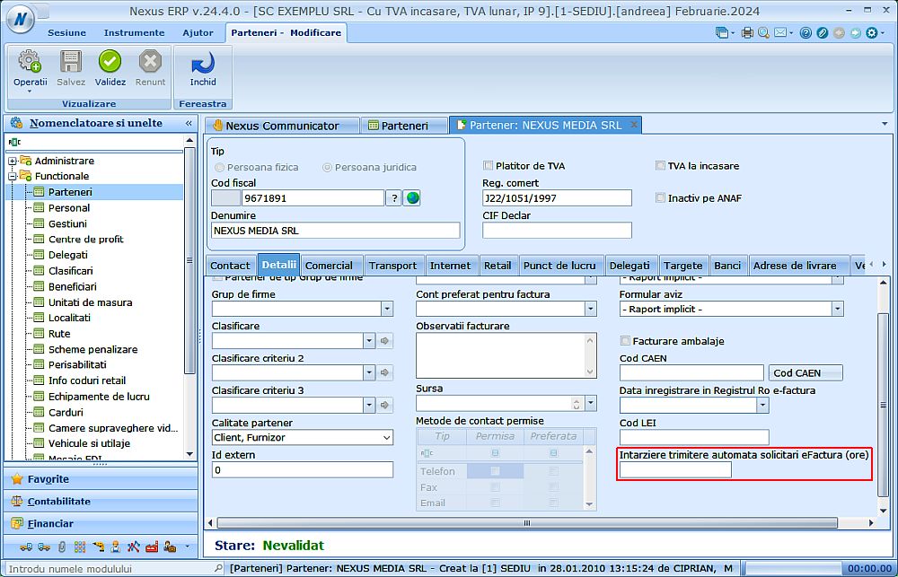 Posibilitate personalizare pe partener a întârzierii trimiterii automate a solicitărilor SPV e-Factura